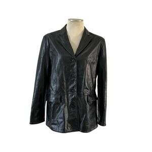 Vtg Y2K 2000s Gap Black Genuine Leather Jacket Blazer Wmns XL Grunge